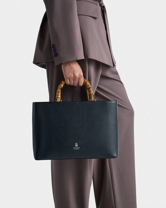 The Clio Medium Leather Grab in Black
